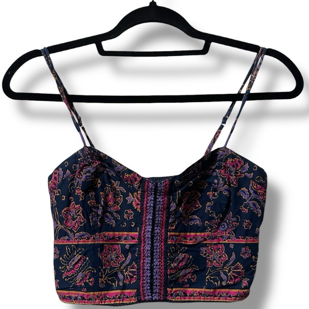 American Eagle Navy Floral Boho Corset Cami Women's S Cropped Strappy Festival